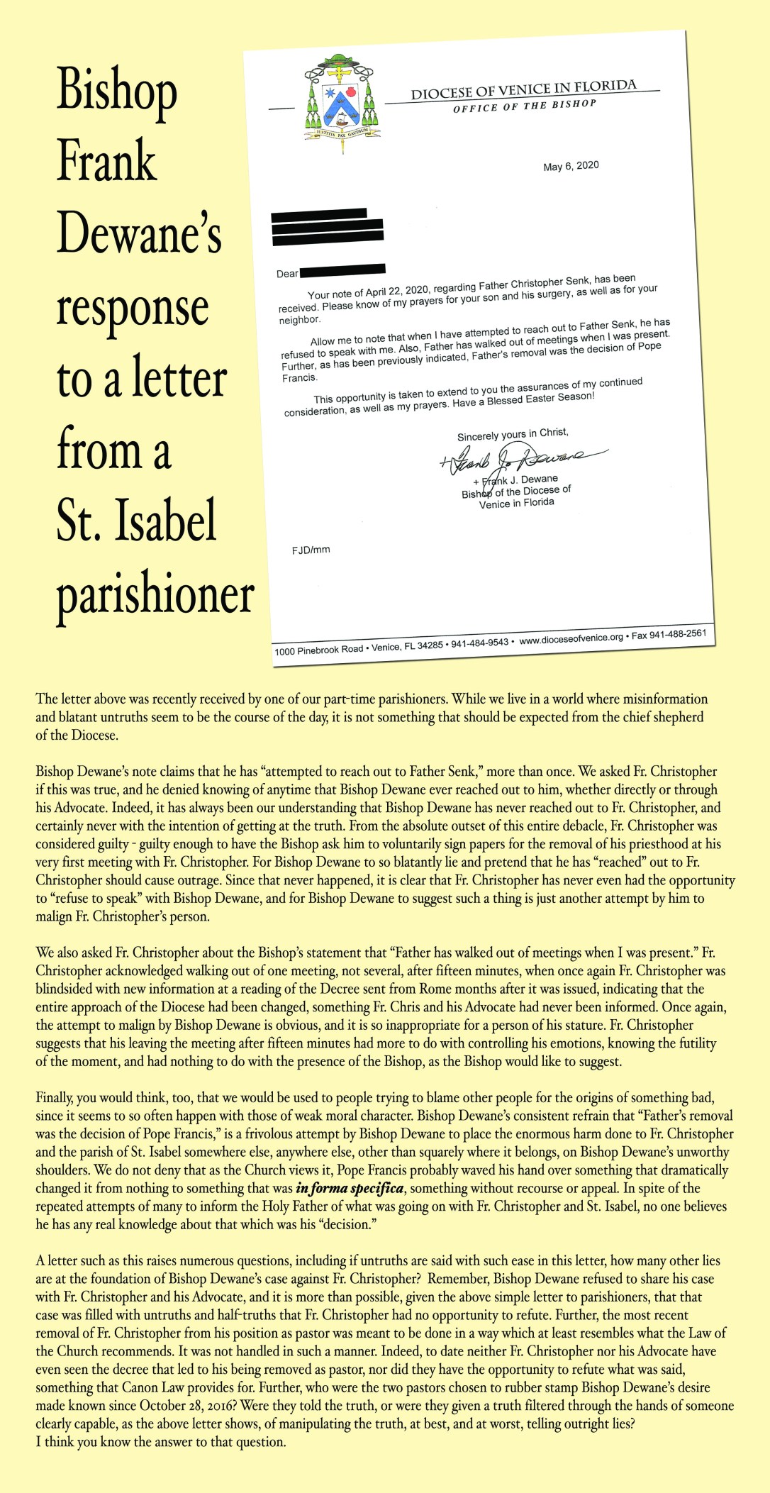 May 6 letter, response